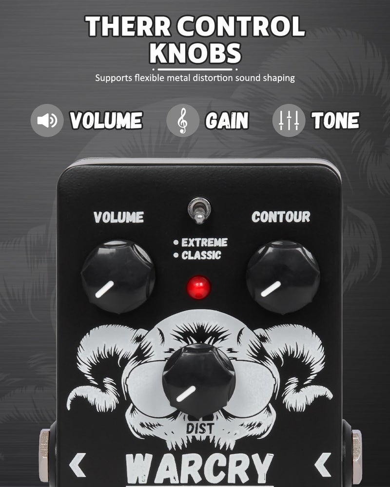 STRICH Metal Distortion Guitar Pedal, WARCRY Distortion 2 Modes Fat, Boost, Normal Classic Crunch 80s Metal/Nu Metal, True Bypass for Electric Guitar, Black and White - Image 4